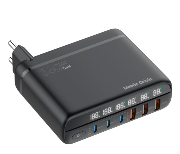 Mobile Origin GaN 140W Travel Charger Hub PW12 EU/UK/US3x USB-C + 3x USB-A - 1504108 - zdjęcie